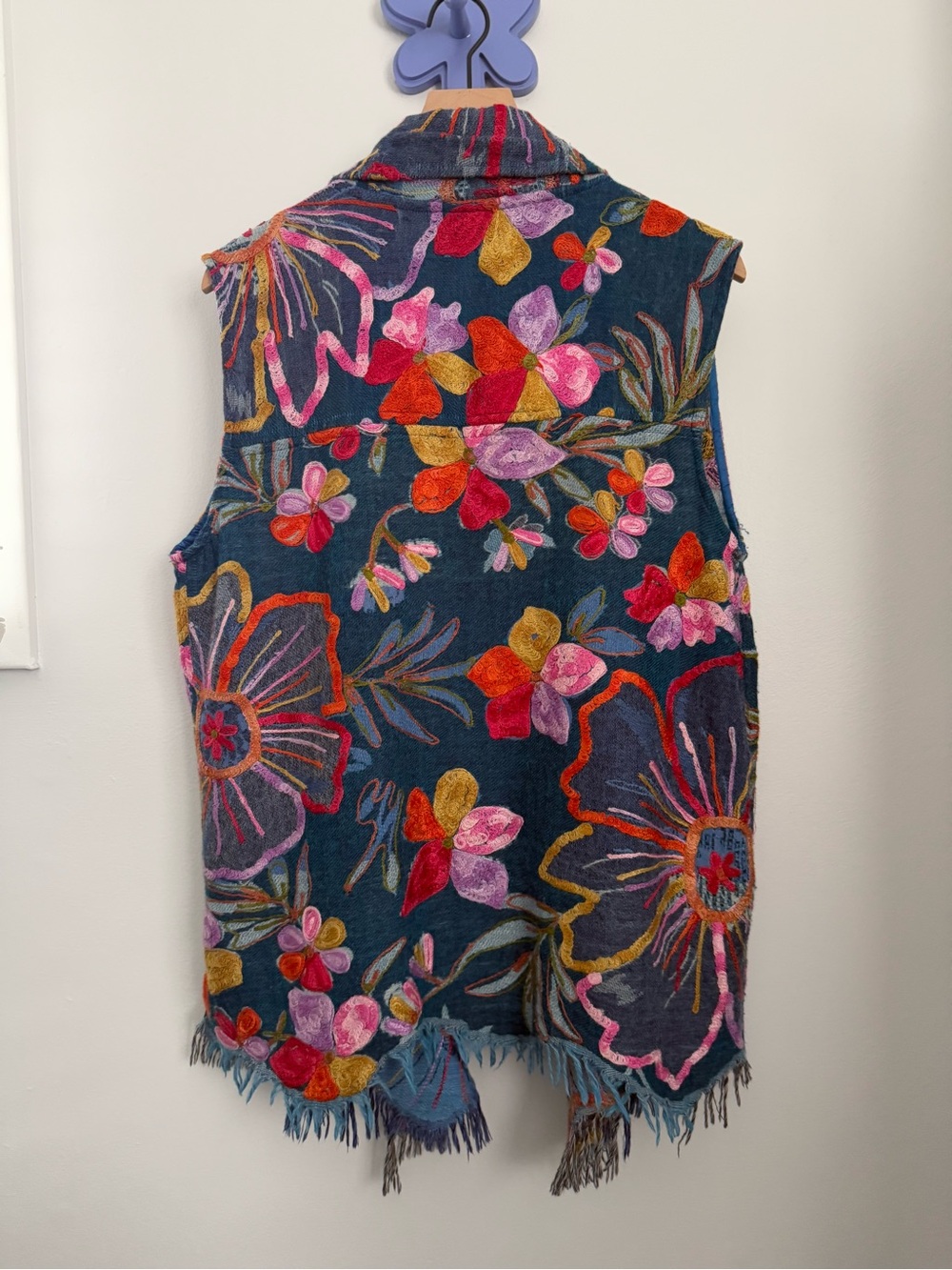 Soft Surroundings L/XL Teal Winnipeg Vest Wool Embroidered Boho Colorful Hippie - Picture 5 of 6